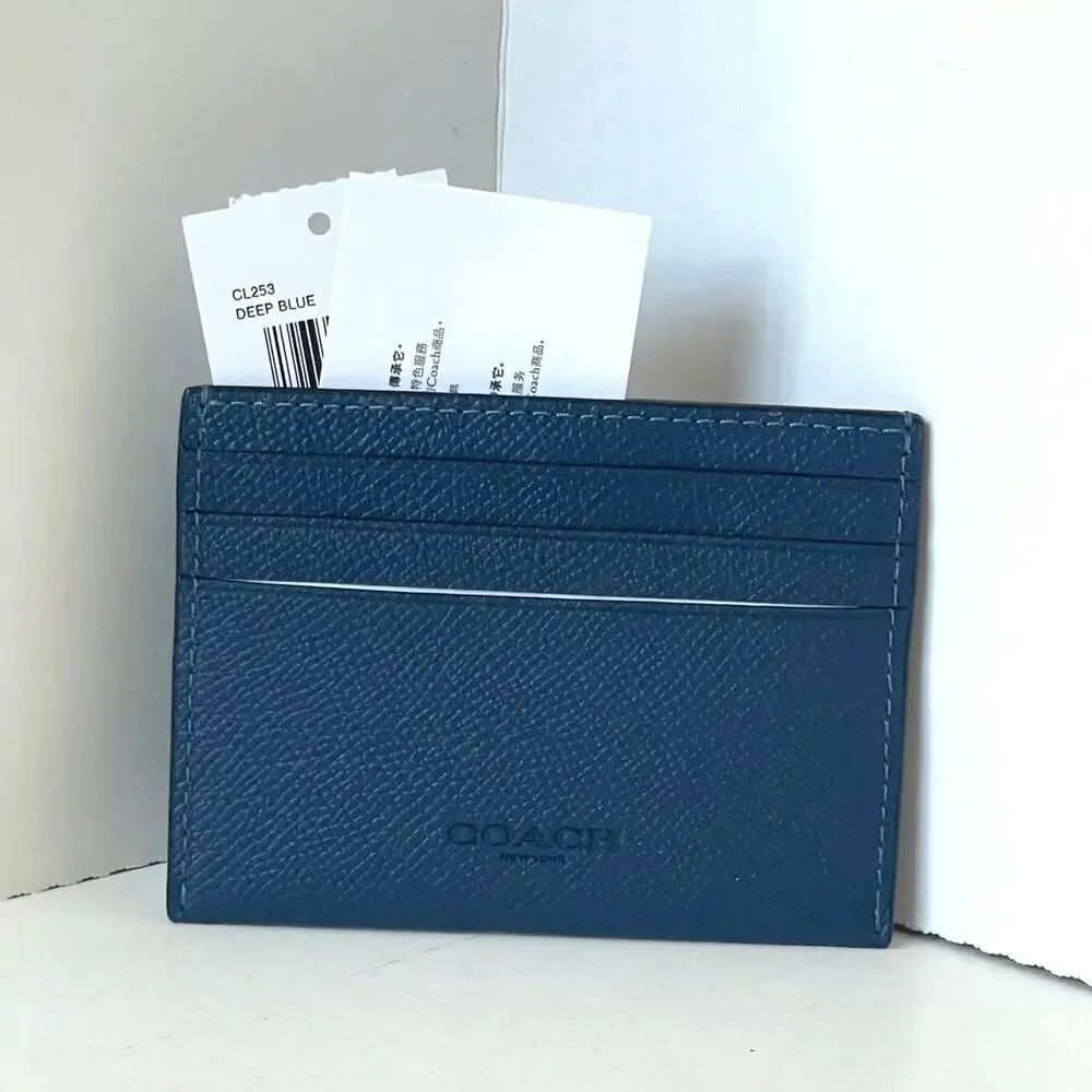 Coach CL253 Blue Crossgrain Leather Slim Card Case Wallet